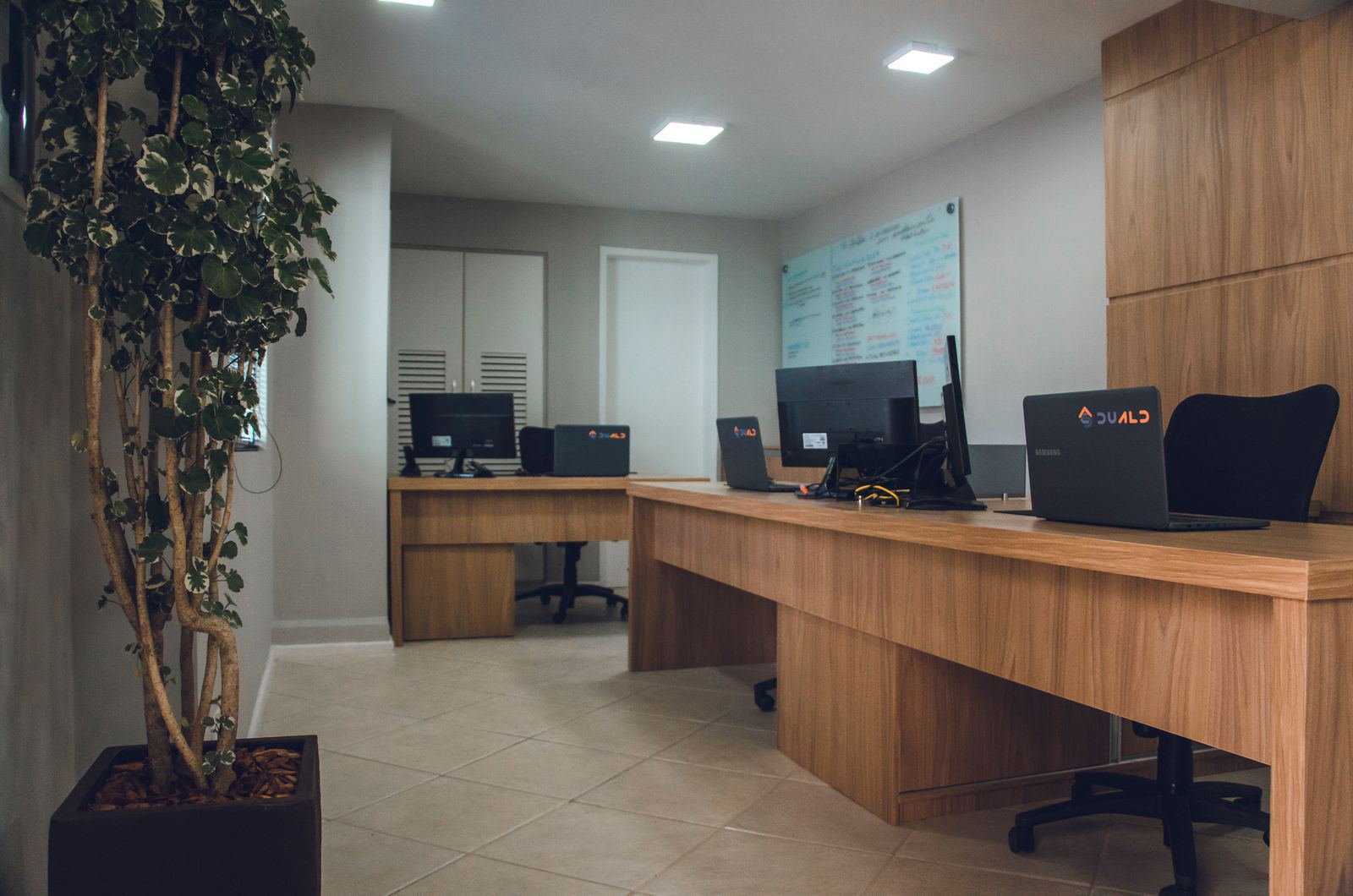 A tidy modern office reception desk